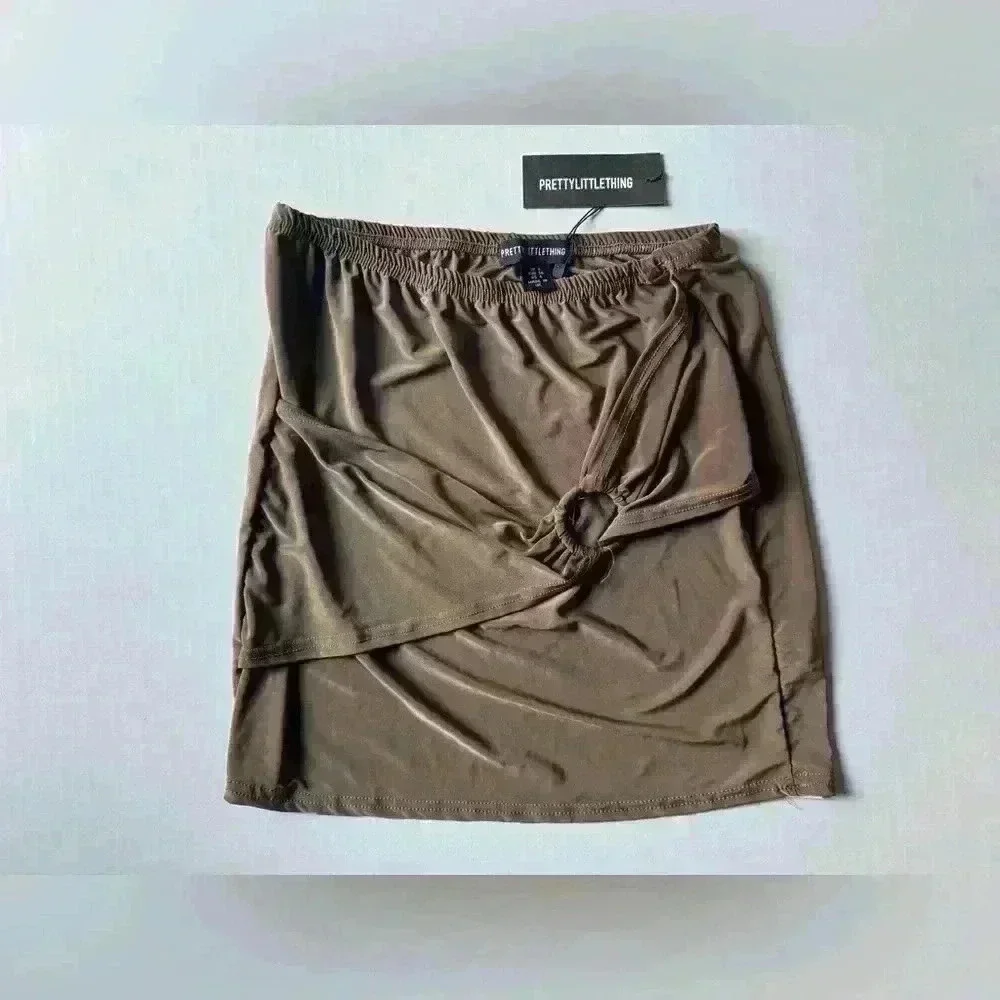 PrettyLittleThings Women’s Petite Taupe‎ Slinky Micro Mini Skirt Size 4